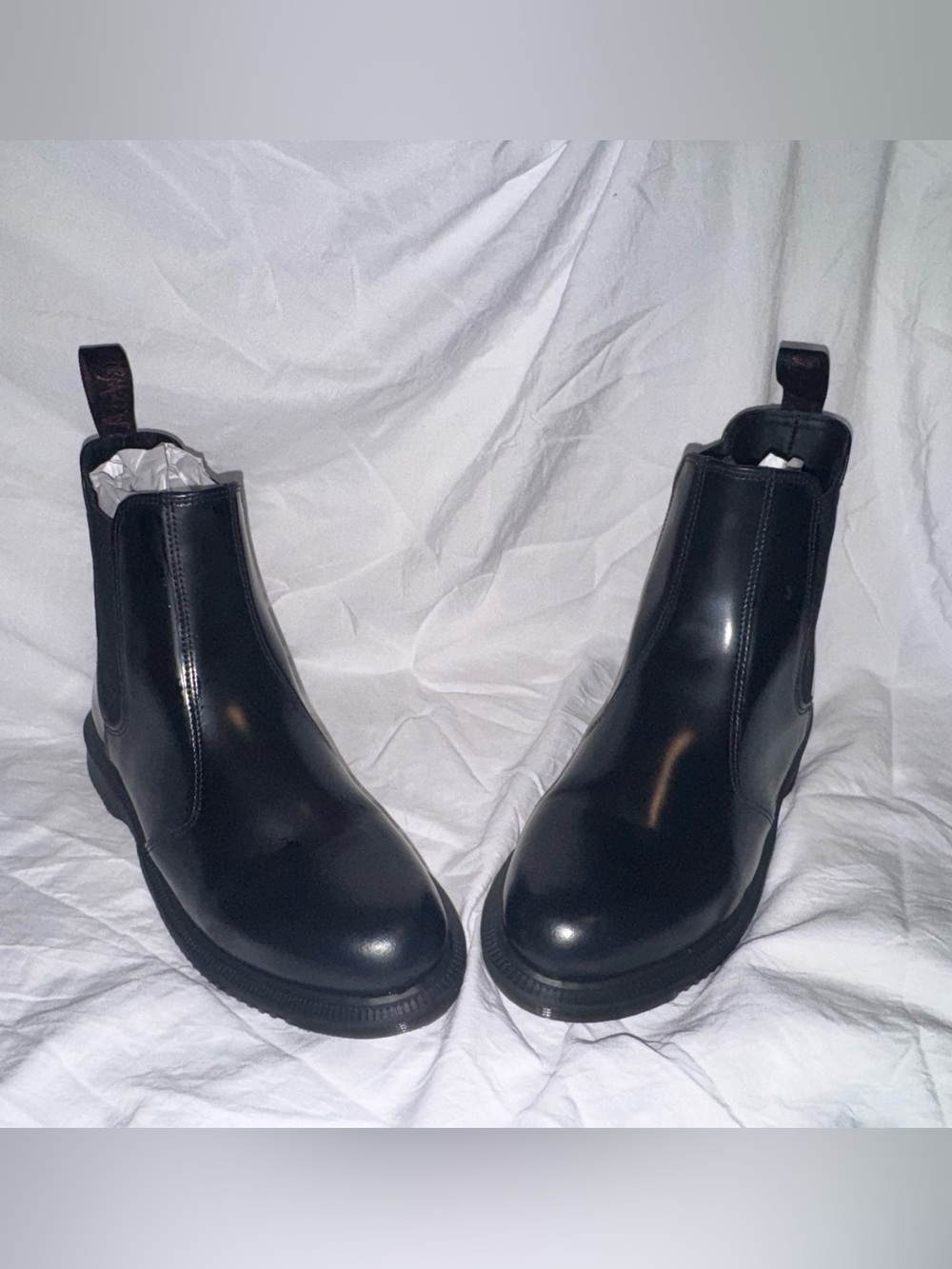 Dr. Martens Flora Chelsea Boots Black Polished Smooth Leather Women’s 8